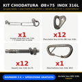 Bolting kit Ø8×75 316L stainless steel - 1 Ø10 lower-off station + 12 Ø8 hangers + 12 Ø8 anchors + 2 Ø10 anchors + 1 carabiner - Lappas